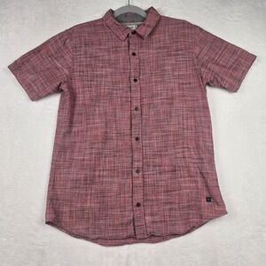 Departwest Buckle Men's Red Gray Short Sleeve Button Up Shirt Size Medium